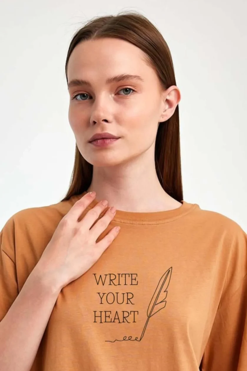 Unisex Oversize Baskılı Sıfır Yaka Tshirt - Görsel 30
