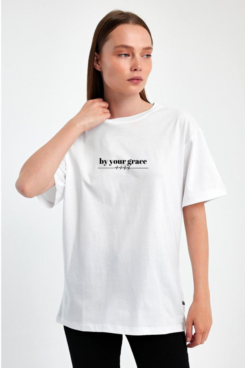 Unisex Oversize Baskılı Sıfır Yaka Tshirt