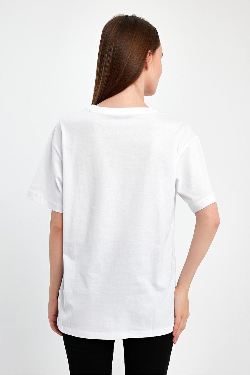 Unisex Oversize Baskılı Sıfır Yaka Tshirt - Görsel 3