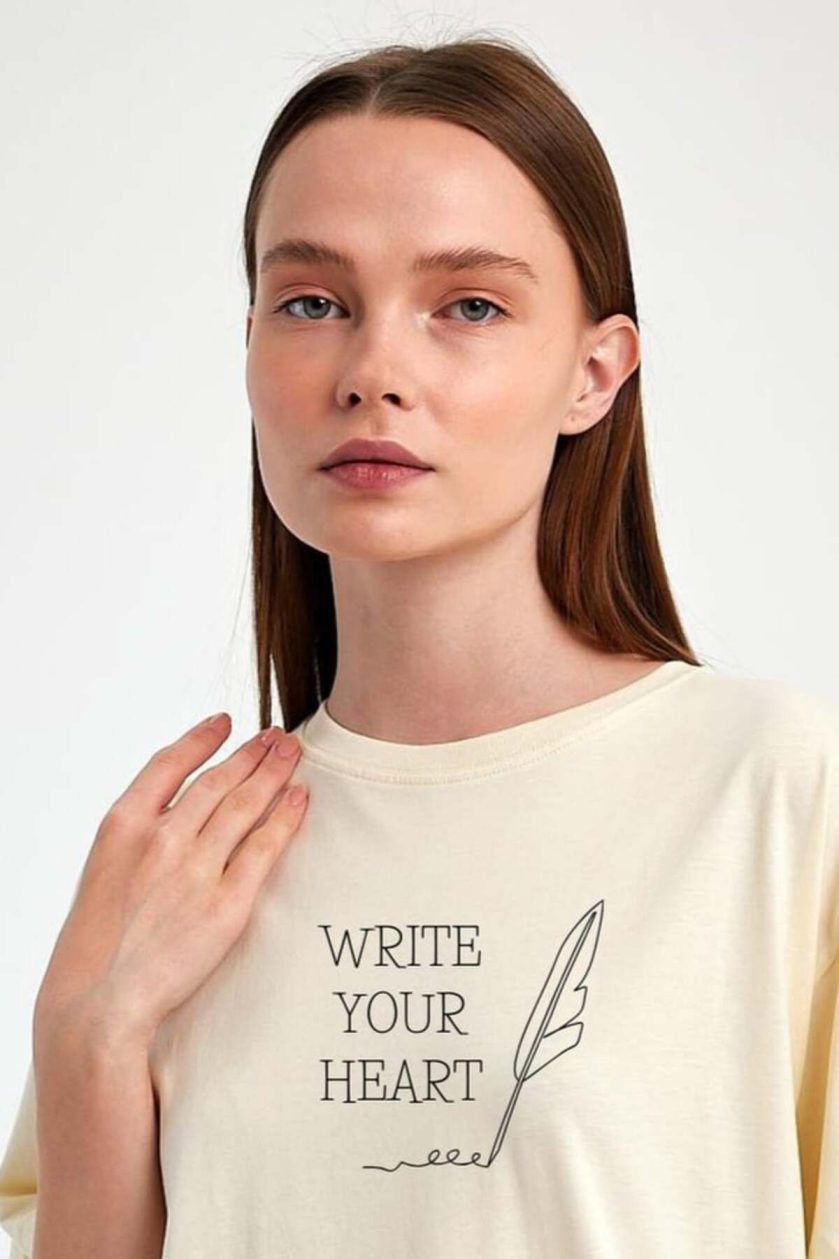 Unisex Oversize Baskılı Sıfır Yaka Tshirt - Görsel 2