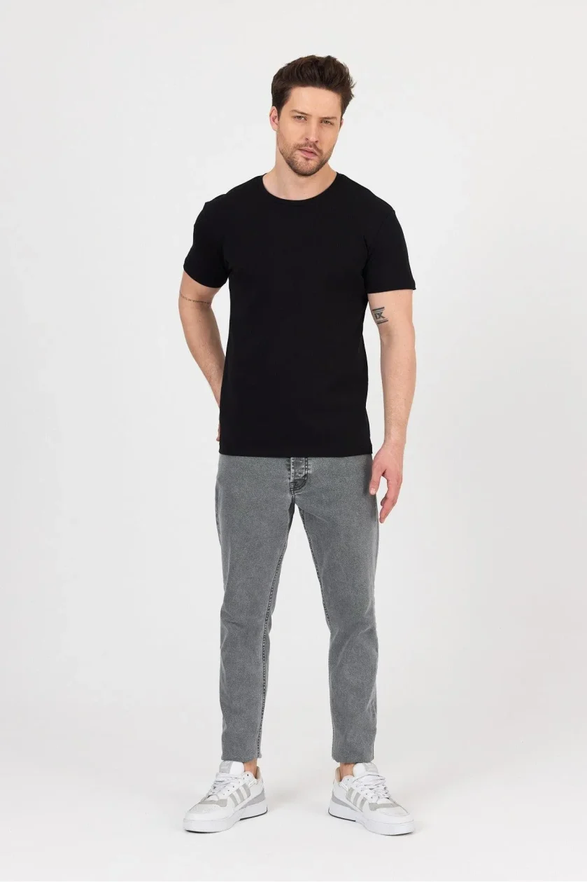 Unısex Ribana Compact Penye Sıfır Yaka T-shirt - Görsel 9