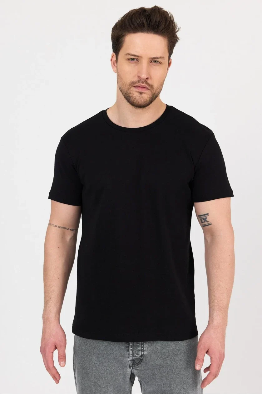 Unısex Ribana Compact Penye Sıfır Yaka T-shirt - Görsel 11