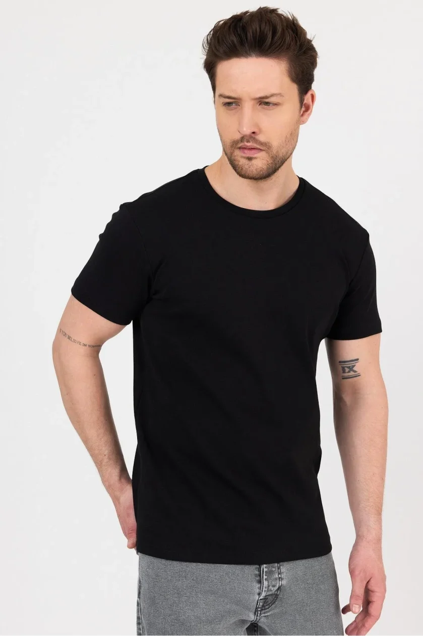 Unısex Ribana Compact Penye Sıfır Yaka T-shirt - Görsel 12