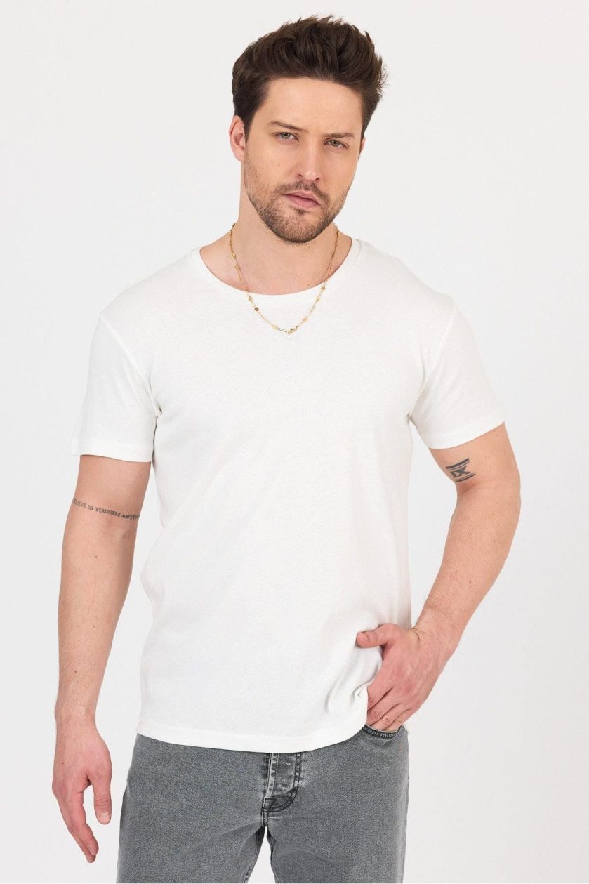 Unısex Ribana Compact Penye Sıfır Yaka T-shirt - Görsel 3