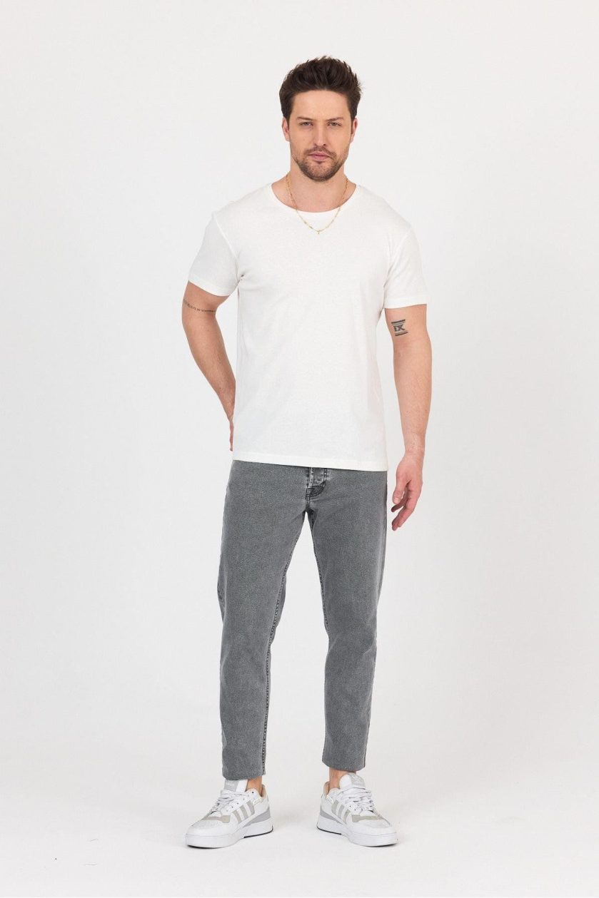 Unısex Ribana Compact Penye Sıfır Yaka T-shirt - Görsel 5
